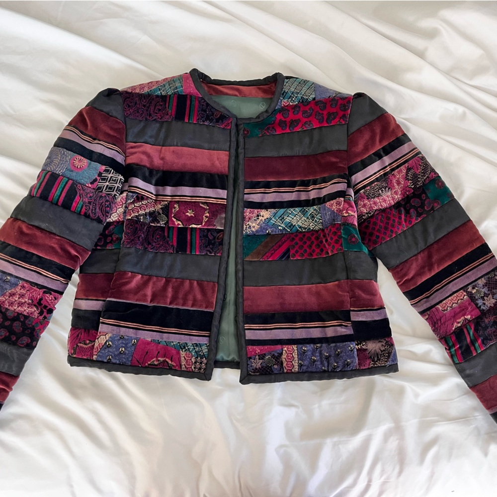 Custom Made Velvet Patchwork Cropped Jacket Size … - image 1